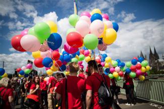 Participants gather for a Christopher Street Day parade in Cologne, western Germany, Sunday July 3, 2016. ( Maja Hitij/dpa via AP) styles medium public images blog posts Adam Dupuis 2016 07 03 1