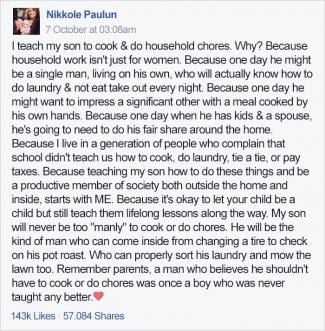 Click on Facebook Image for larger view. styles medium public images blog posts Adam Dupuis 2016 10 20 mom teach son chores not for girls nikkole paulun 01