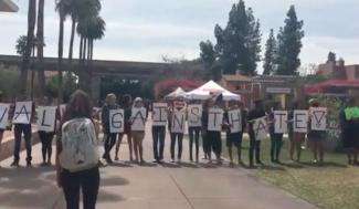 An Arizona State University professor reportedly allowed her human-rights class to hold an anti-President Trump protest instead of taking a final exam. (screenshot: The Arizona Republic) styles medium public images blog posts Adam Dupuis 2017 04 19 the arizona republic c16 0 623