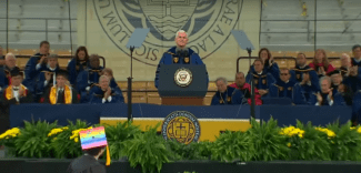 This student chose to stand with her back to Pence showing her rainbow graduation cap to him during his entire speech. styles medium public images blog posts Adam Dupuis 2017 05 21 Screen Shot 2017 05 21 at 5.01.44 PM