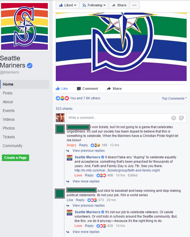 Seattle Mariners Bat Down Facebook Trolls Upset With Pride Night