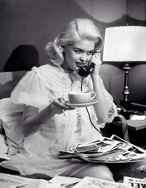 Jayne Mansfield, presumably on the phone. (Photo: Mansfield 66/67 website)