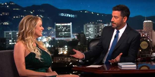 Stormy Daniels and Jimmy Kimmel (image via screen capture - Jimmy Kimmel Live)