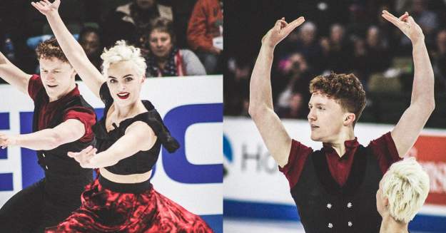 Karina Manta and Joe Johnson ice dancing for Team U.S.A. / Image via Twitter @TeamUSA styles large public images blog posts Devin Randall 2018 11 10 Manta Johnson