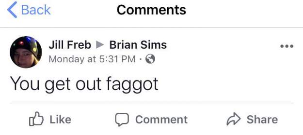 (screen capture via Twitter/BrianSimsPA) styles large public images blog posts Randy Slovacek 2019 01 17 get out faggot