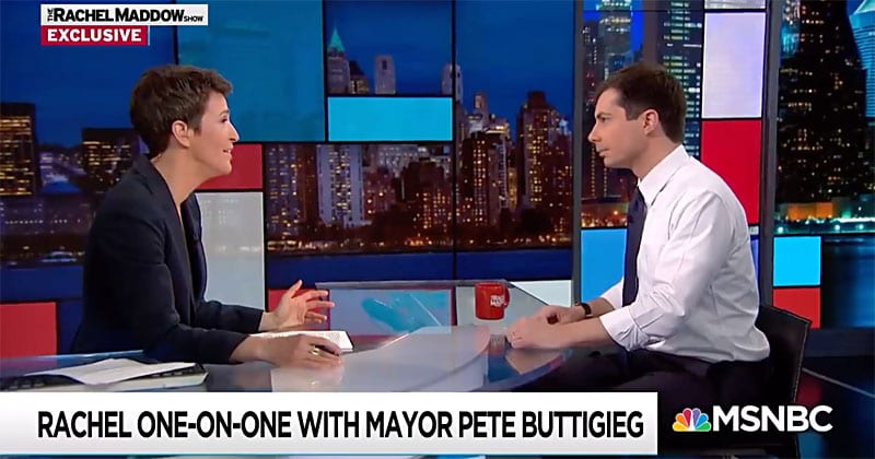 MSNBC's Rachel Maddow with Mayor Pete Buttigieg (screen capture)