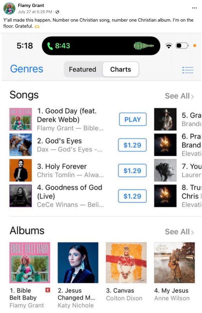 Drag Queen Flamy Grant Hits #1 On iTunes Christian Music Charts
