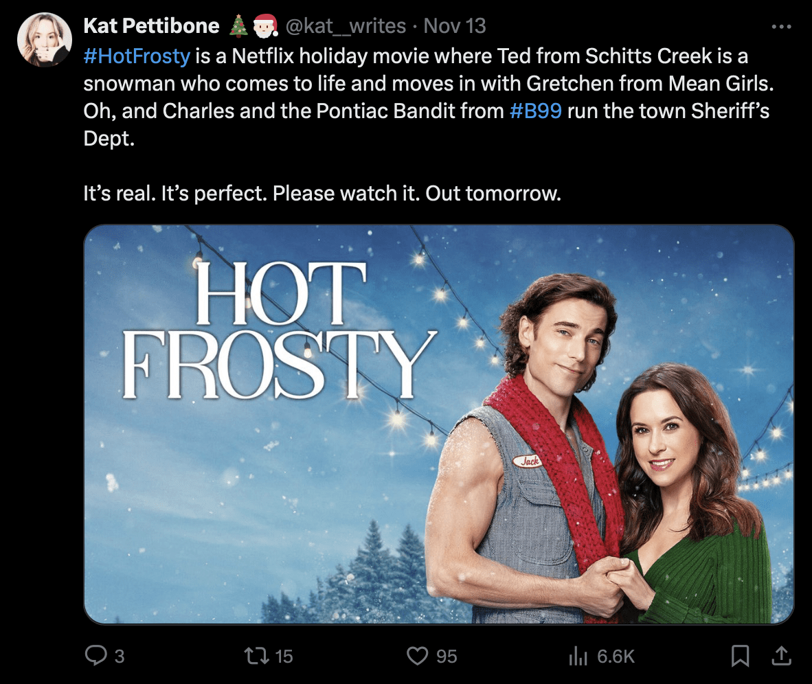 Hot Frosty starring Dustin Milligan and Lacey Chabert for Netflix