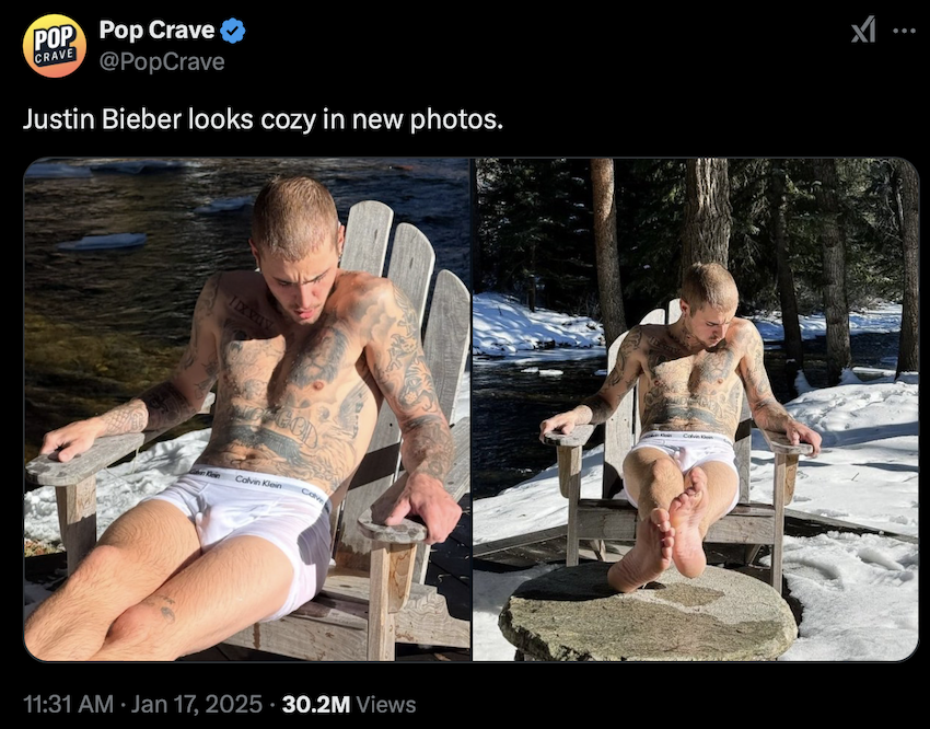 justin bieber aspen winter calvin klein underwear