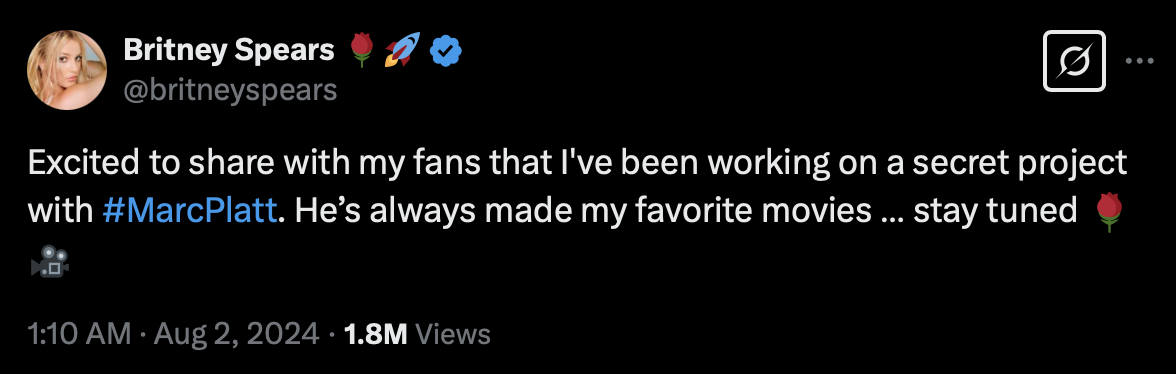 Britney Spears Tweet Announcement Biopic
