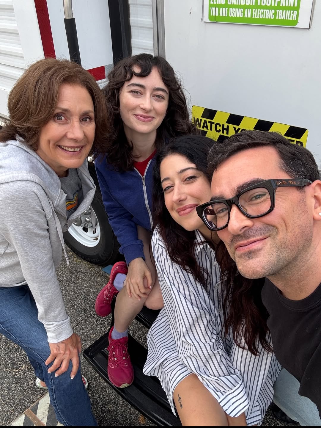 Elizabeth Perkins, Abby Quinn, Taylor Ortega, and Dan Levy