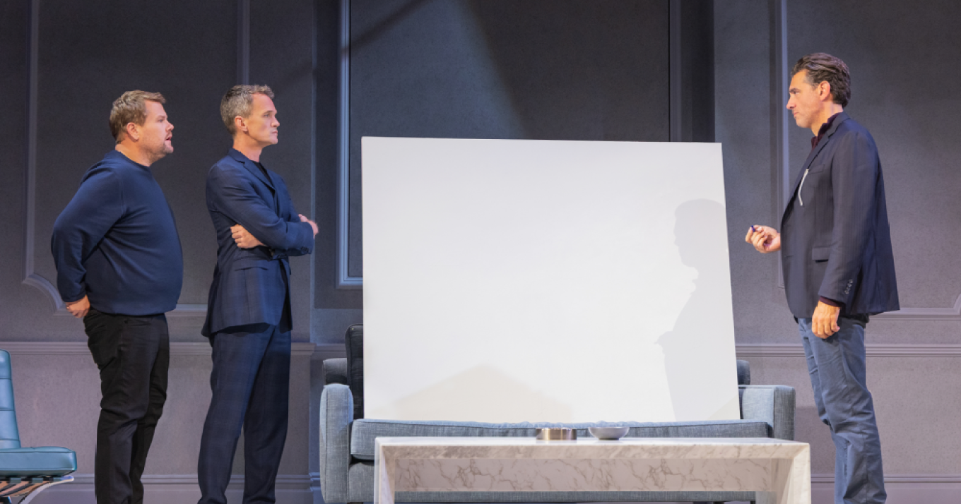 James Corden Neil Patrick Harris and Bobby Cannavale in ART on Broadway Photo by Matthew Murphy 1 e1758994133687
