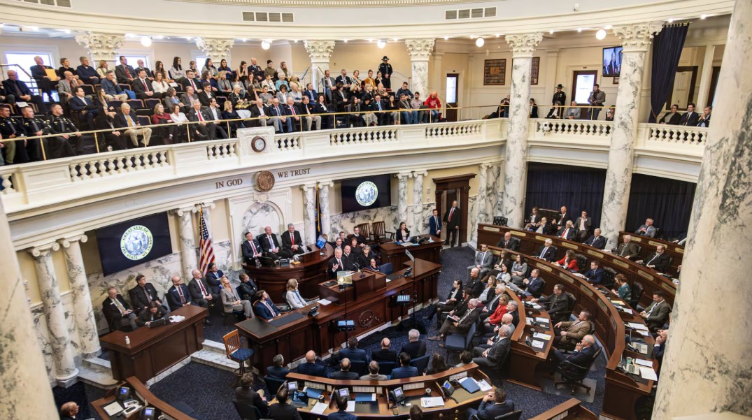 Gov. Brad Little gives the 2025 State of the State address in front of the Idaho State Legislature Jan. 6 2025 in Boise Idaho.KMVT