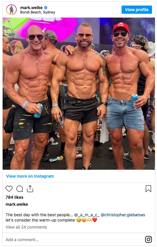 Mark Welke and his buff buds sent regards from Bondi Beach